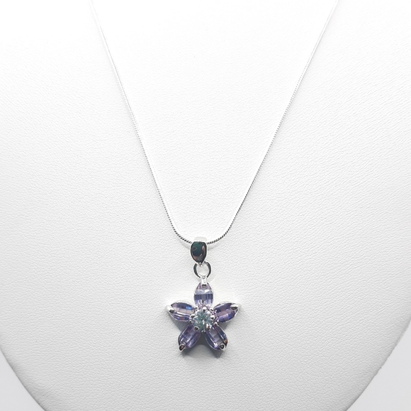 Amethyst Purple CZ Flower Pendant Necklace - Picture 2 of 6